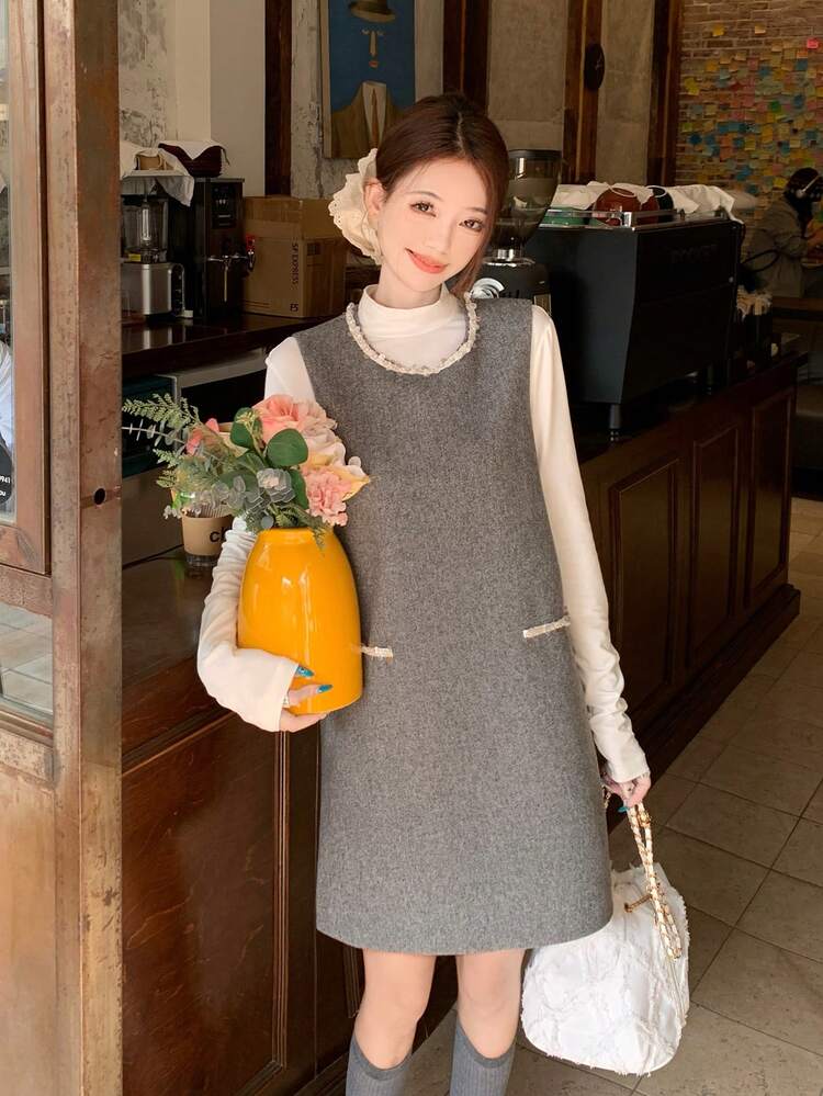 Women's Round Neck Sequin Decor Casual Versatile Vacation Party Dress