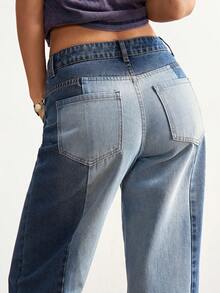 Bohemela 女士休闲梭织牛仔拼接宽松水洗裤 - 藍色 - 查看 7