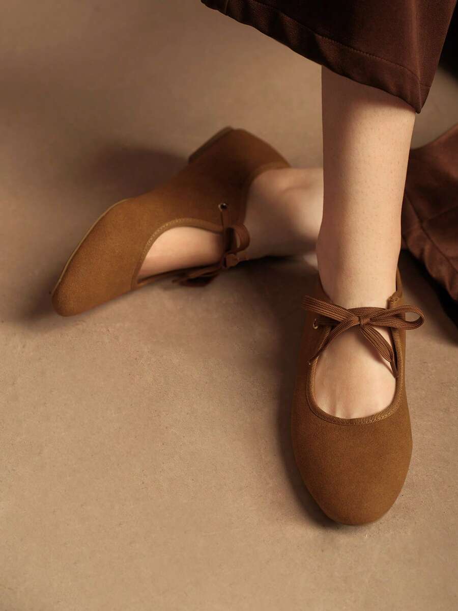 Rosivie 女士休闲百搭系带平底鞋 - 薑色 - 查看 1