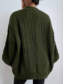 EURMUSE Áo khoác cardigan tay đèn lồng dáng rộng, màu trơn, đơn giản, dễ mặc, đi làm hàng ngày, mùa thu/đông - xanh quân đội - Xem 2