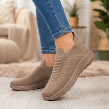 Mujer Zapatillas Deportivas Slip On De Tejido De Punto Transpirable Tipo Calcetín Suela Gruesa Caqui - Caqui - Ver 9