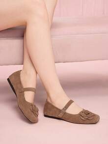 CUCCOO DOLLMOD Women's Square Toe Buckle Design Fashion 3D Floral Decor Loafers - Brown - View 3