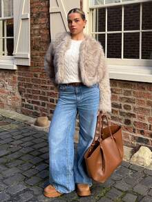 Bethéva Women's Solid Color Long Sleeve Casual Fluffy Jacket In Fall/Winter - Khaki - View 1