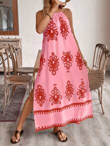 Vivid Eden 女士露背流苏系带高开衩休闲度假连衣裙 - 彩色 - 查看 4