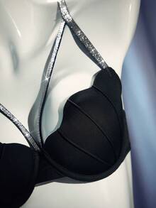 MidnightGlam 1pc Shiny Shoulder Strap Underwire Bra With Shell Cup, Enhancing Bust