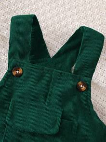 SHEIN Vintaside Kids Young Boys Black Corduroy Suspender Pants, Loose Cargo Style Vintage Pocket Overalls, Boys Casual Versatile Trousers For Multiple Seasons