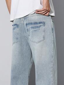 Manfinity Homme 男士纯色口袋休闲直筒牛仔裤 - 淺色水洗藍 - 查看 7