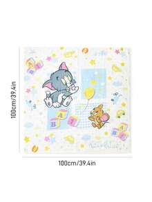TOM & JERRY X SHEIN 100 * 100Cm Natural Bamboo Fiber Baby Blanket Swaddle Blanket Baby Bag Quilt Double Layer Fabric Breathable Soft Gauze Towel Multi-Purpose And Multi-Functional, Suitable For Babies And Children