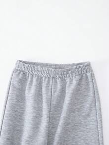 SHEIN Explorewe Tween-Mädchen Lässiges All-Match-Set, vielseitig, für den Alltag, Schule, Sport, Straße, verwaschener Schnee, Blumendruck, lockeres Crop-Sweatshirt + Hose mit weitem Bein