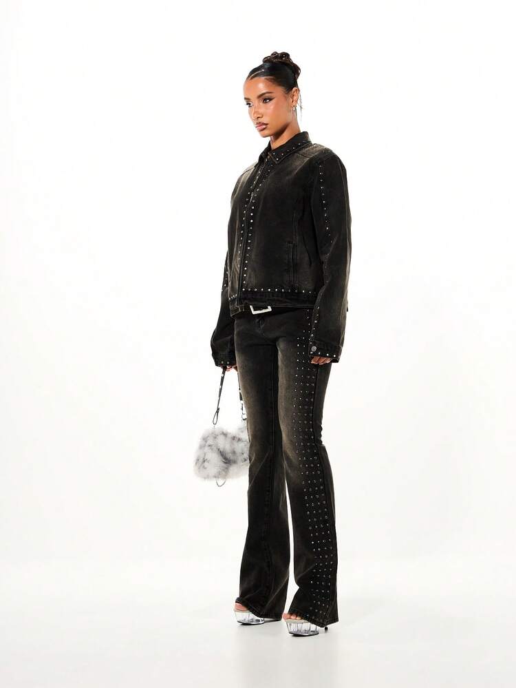 SUMWON WOMEN Oversized Studded Denim Jacket With Belt