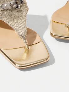 CUCCOO TILAWA Women's Fashionable Elegant Party Thong Heeled Sandals Valentine's Day - Gold - View 10