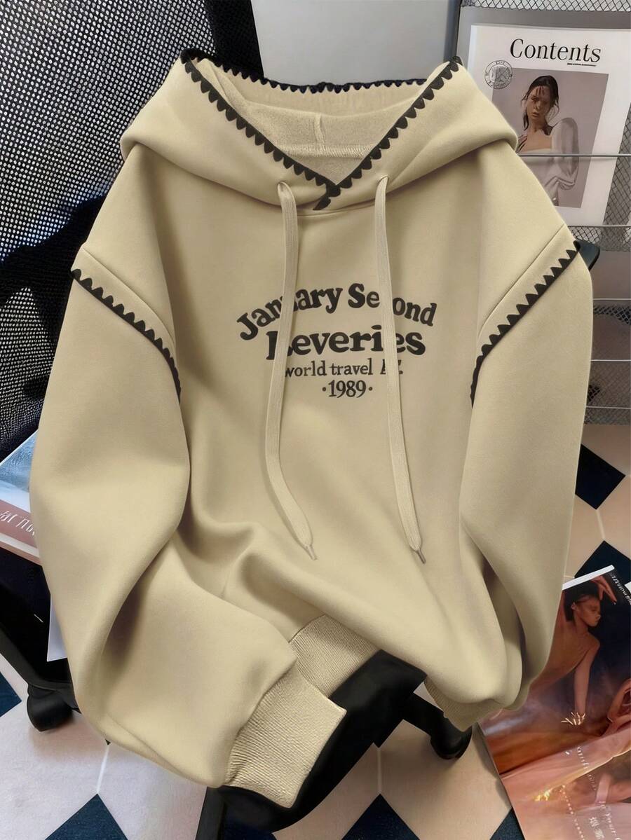 INAWLY Women's Fashion Casual Minimalist Romantic Daily Versatile Contrast Color Letter Sweatshirt