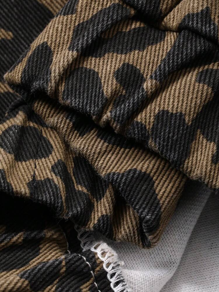 Young Girl' Leopard Print Casual Loose Long Sleeve Jacket, Spring/Autumn