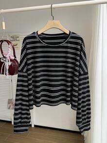 Comfortcana Plus Striped Drop Shoulder Tee - Black - View 6