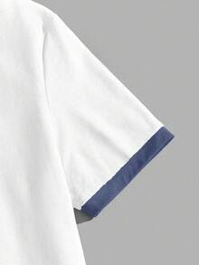 Manfinity Joysei Men's Navy Blue & White Contrast Letter Print Short Sleeve T-Shirt - White - View 6