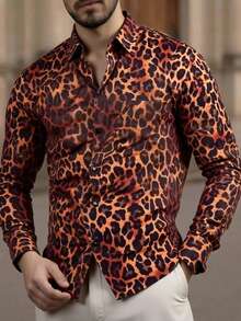 Manfinity VCAY Men's Fashionable Retro Leopard Print Long Sleeve Shirt - Multicolor - View 1