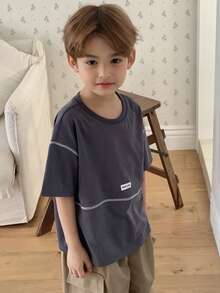 DAZY Young Boy Summer Casual Contrast Stitching Short Sleeve T-Shirt Spring - Grey - View 2