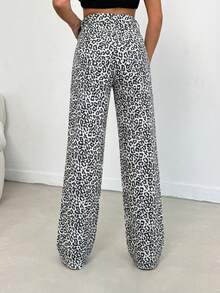 EURMUSE 100% Cotton MID RISE WIDEEG CUT LEOPARD PETITE JEAN - Multicolor - View 2