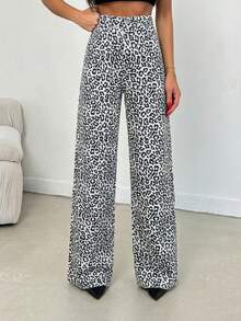 EURMUSE 100% Cotton MID RISE WIDEEG CUT LEOPARD PETITE JEAN - Multicolor - View 5