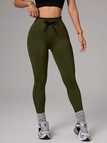 Dewbera Quần legging đen dáng ôm, đa năng, phối màu tương phản, cạp chun, thiết kế sọc đen, giúp thon gọn vóc dáng. - Nhiều màu - Xem 4