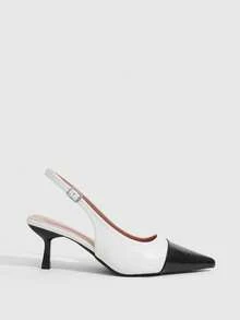 CUCCOO SZL Minimalist Pointed Toe Women Pumps For Office And Commute - Black and White - View 3