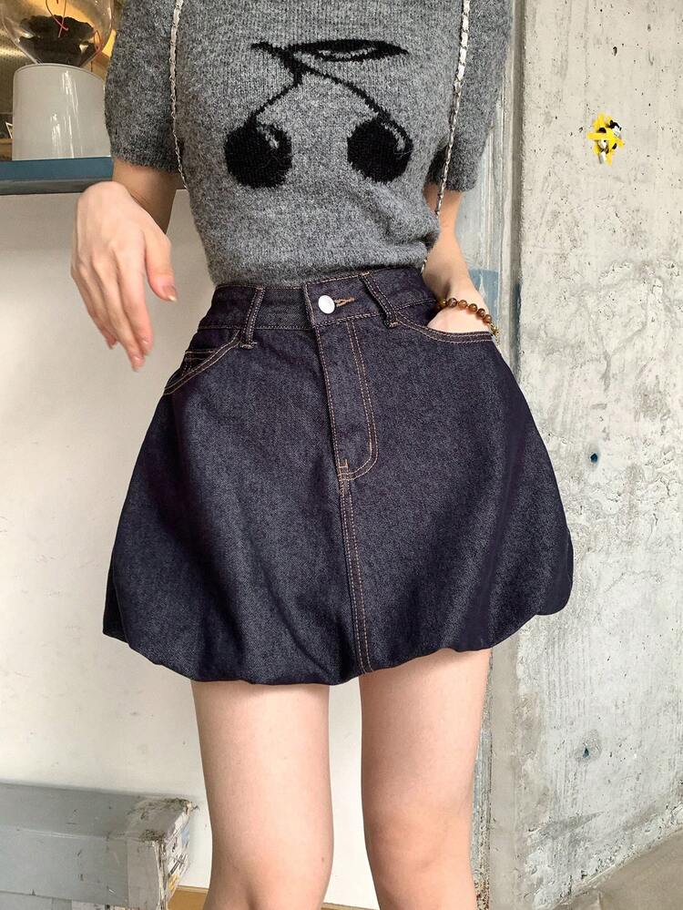 Women's Korean Style Casual Washed Denim Skirt