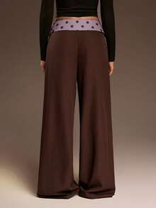 SHEIN ICON 女士波点印花宽松阔腿休闲裤 - 咖啡棕 - 查看 2