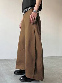 Manfinity EMRG Men's Solid Color Curved Blade Wide Leg Casual Loose Pants - Khaki - View 6
