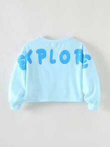 Young Girl Girls Casual Comfortable Letter Graphic Loose Fit Crew Neck Knit T-Shirt, Suitable For School, Garden, Beach, Birthday, Spring, Summer, Fall, Winter - Mint Green - View 2