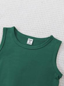 两件套女童休闲无袖上衣和条纹短裤套装，蝴蝶结设计 - 綠色 - 查看 8