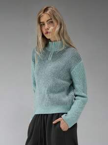 COUREZ Long Sleeve Color Block Rib Knit Jumper Y2K Spring For Women Sweater - Green - View 5