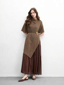 CUCCOO BIZCHIC 简约纯色尖头平底休闲通勤基本款黑色镜面PU皮革露跟平底鞋女士办公鞋 - 鏽棕色 - 查看 10