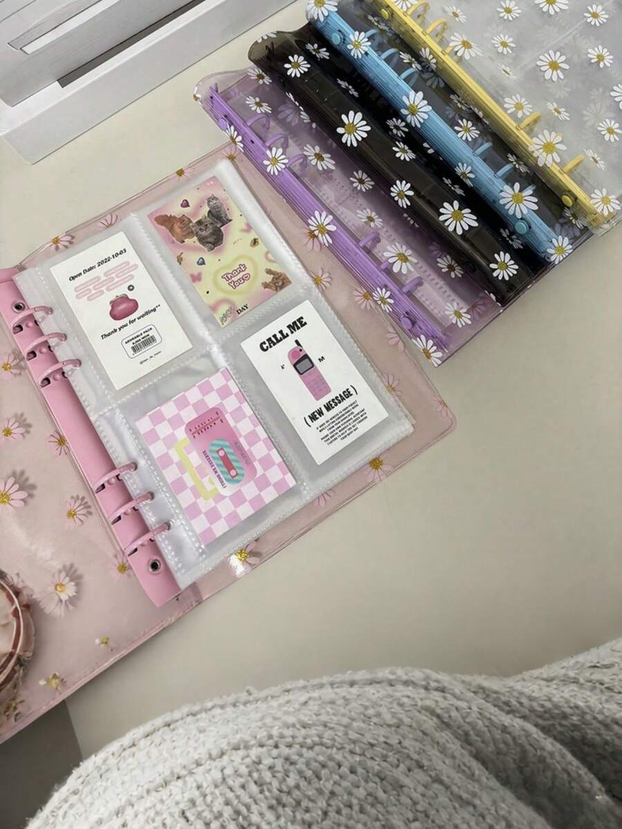 A5 6 Holes Daisy Binder Cover, Loose Leaf Ring Photo Collect Book , 160 Pockets Refill Sleeves, DIY Junk Journal Notebook, - Multicolor - View 1