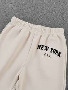 Conjunto de 2 piezas de pantalones tipo joggers para niñas con interior de Felpa. Dos Pantalones de chándal para niñas de 3 a 7 años con gráfico de ciudades. conjunto deportivo para otoño/invierno. Pants con resorte para niñas pequeñas, de Nueva York con cintura elástica, cómodos, calientes y casuales, de tela suave, para estilo deportivo al aire libre, ropa casual infantil, set de pants para niña, ropa cómoda para niñas pequeñas. - Lila y hueso - Ver 6