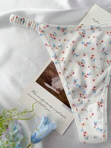 5pcs/Pack Solid Color & Ditsy Floral Thong Panties Set - Multicolor - View 5