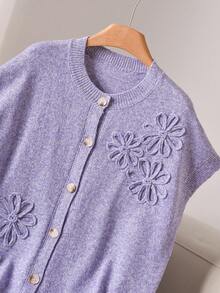CosyJoli Plus Size Casual Handmade 3D Flower Batwing Sleeve Cardigan - Mauve Purple - View 4