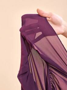 Zivah 2026 女士春夏新款，适合情人节、音乐节、复活节、西部风、游牧风、波西米亚风、纳什维尔风、婚礼、晚宴、约会、聚会等场合，圆领长袖，双层荷叶边袖，前幅褶裥，宽松A字版型，双层荷叶边下摆长裙 - 紫色 - 查看 8