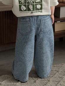 DAZY Quần jeans ống đứng in hoa giản dị cho bé gái - Màu xanh lam - Xem 2
