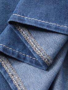 DAZY Young Girls Round Neck Casual Ruffle Hem Washed Loose Short Sleeve Denim