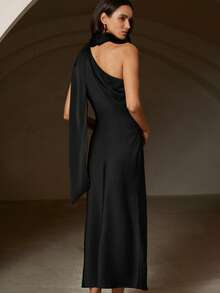 Aveloria Revavyn Elegant Commute & Vacation Asymmetric Satin Dress - Black - View 2