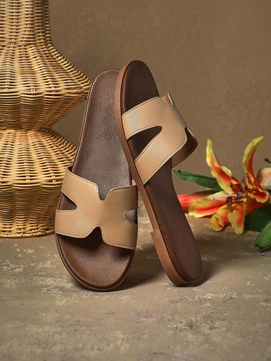 SHUZIA Immer Bestseller Damen unterstützende PU Mittelsohle Geschirr Auschnitt PU Taupe Slides - Lässig, vielseitig & bequem