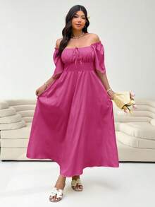Solflare Plus Size Fuchsia Long Sleeve Dress, Spring/Summer - Hot Pink - View 4