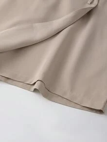 SHEIN PETITE CURVE 大码女式休闲A字纯色短裤 - 杏色 - 查看 6
