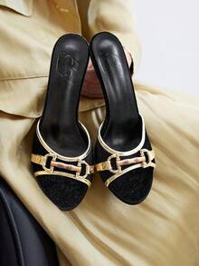 CUCCOO BIZCHIC 女士时尚优雅夏季高跟凉鞋 - 黑金 - 查看 4