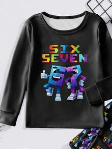 67 Digital Home Wear 1Set Boys' Glow-In-The-Dark Cartoon Numeric Character Print Long Sleeve Top And Pants Snug Fit Pajamas, Spring/Autumn/All Season