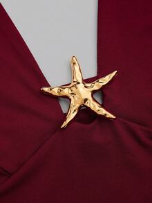 Sweetra Stylish V-Neck Backless High Waist Bodycon Dress, Red, European And American Style - Burgundy - View 8