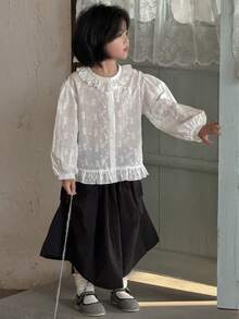 DAZY Camisa casual de manga larga con volantes para niñas, primavera/otoño - Blanco - Ver 4