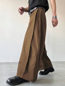 Manfinity EMRG Men's Solid Color Curved Blade Wide Leg Casual Loose Pants - Khaki - View 3