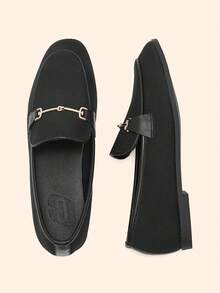 CUCCOO BASICS 女士时尚优雅复古通勤简约纯色金属扣装饰套脚平底乐福鞋 - 黑色 - 查看 4