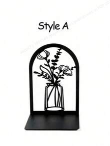 1 Pc Each Style,Floral Bookshelf Decor, Bookshelf Bookends, Desk Ends, Metal Black Bookshelf, Heavy Book Bookshelf, Bookends, Office School Book Folders Storage Desk Decor, Book Ends For Thick Books, Book Ends For Home Office(There Is Only One Piece For Each Style) - Black - View 8